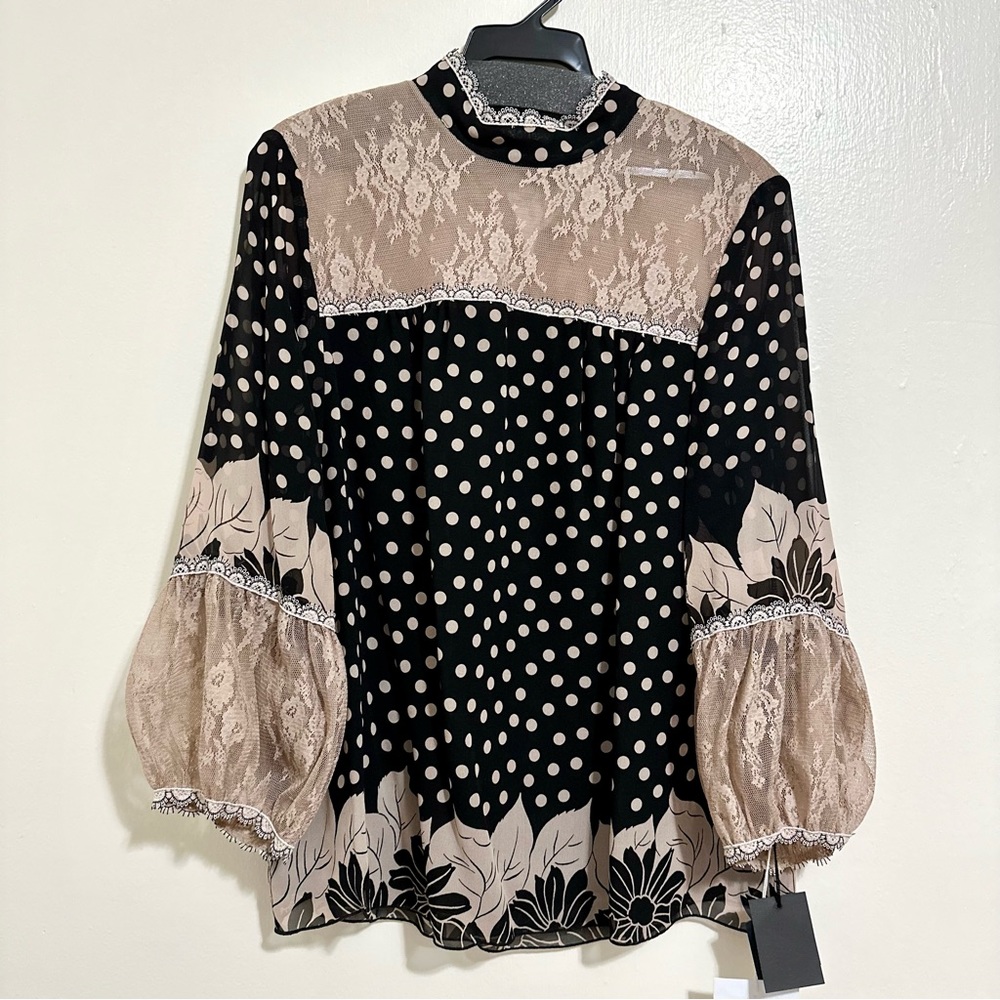 Anna Sui Lace Paneled Printed Silk Chiffon Blouse
